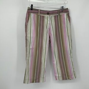 Lija Golf flat front capri cropped straight leg pants stripe pink green tan 10